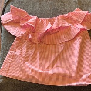 Off the shoulder Lilly top -Havana pink seersucker